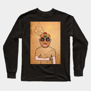 DaVinci-Inspired Indian Male Character with Blue Eyes and Egyptian Hieroglyph Background Long Sleeve T-Shirt